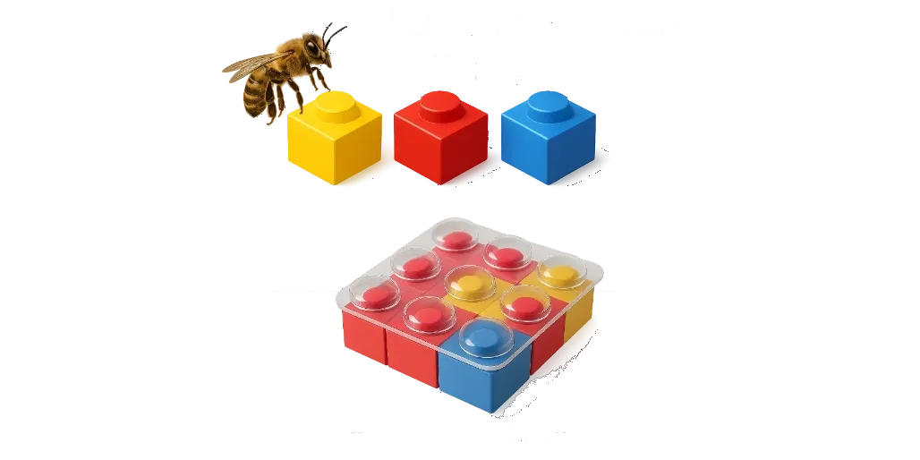 AI-Lego-Blocks: honeybee and modular blocks forming a 3x3 array